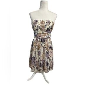 BCBGMaxAzria Strapless Floral 100% Silk Dress Lavender Cream Cocktail Formal 8